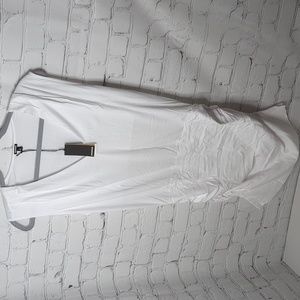 NWT Monrow tucked shoulder v neck shirred mini dress